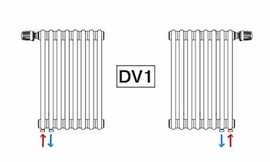 Нижнее подключение DV1 радиаторов Tubog (схема)