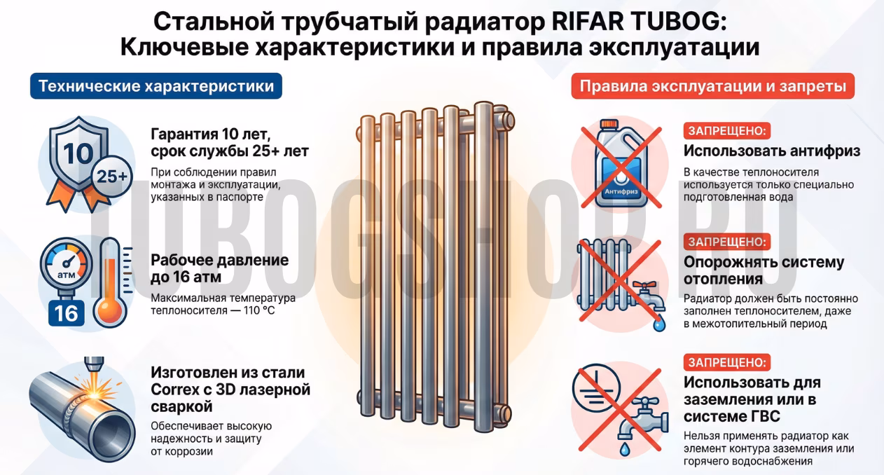 Правила эксплуатации трубчатых радиаторов Rifar Tubog